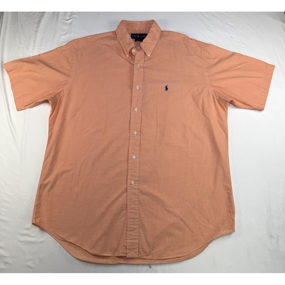 Ralph Lauren Blake Long Sleeve Button Down Shirt Mens Sz L Gingham Check Orange - Picture 4 of 8